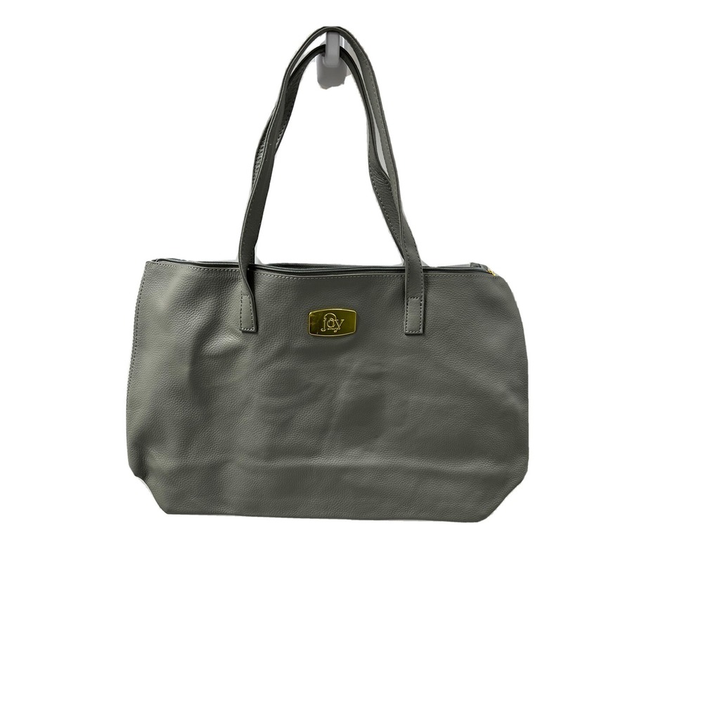 Joy Mangano Gray Genuine Leather Purse Shoulder Bag Tote Wristlet Set